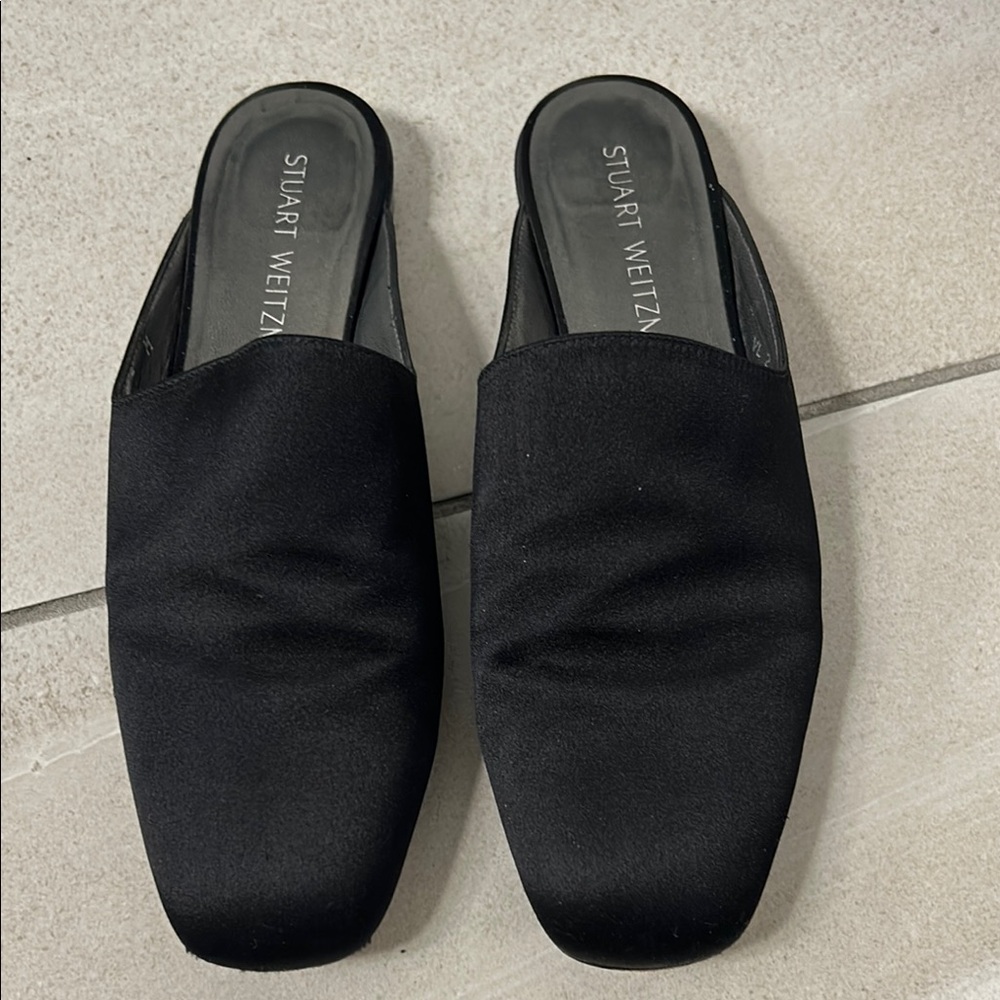 STUART WEITZMAN 7 Black Satin Mules Slip-On Shoes